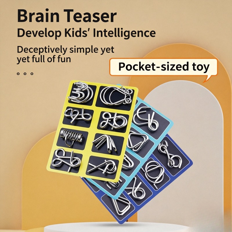 Board Game Idea - 8-częściowy zestaw metalowych puzzli, klasyczna łamigłówka,
